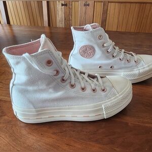Size 5.5- Converse Chuck Taylor All Star High platform sneakers white and pink